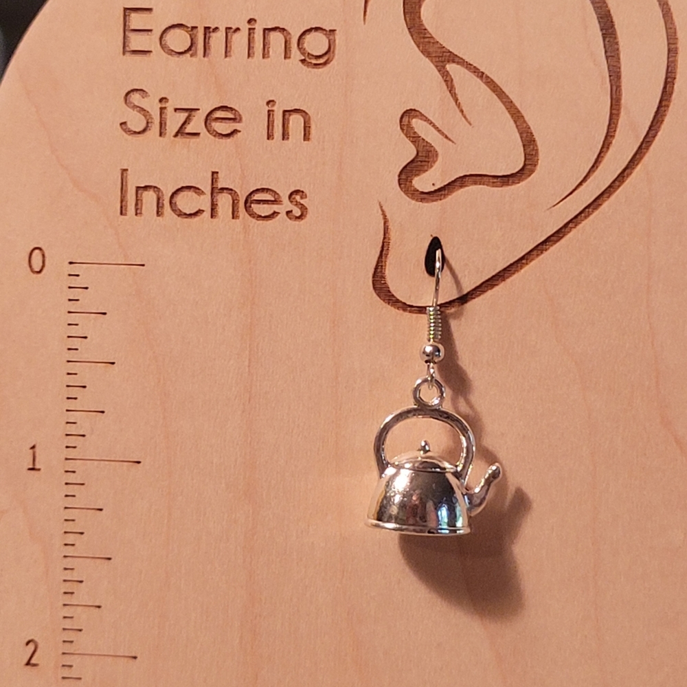 Miniature Tea Kettle Dangle Earrings - Picture 2 of 5